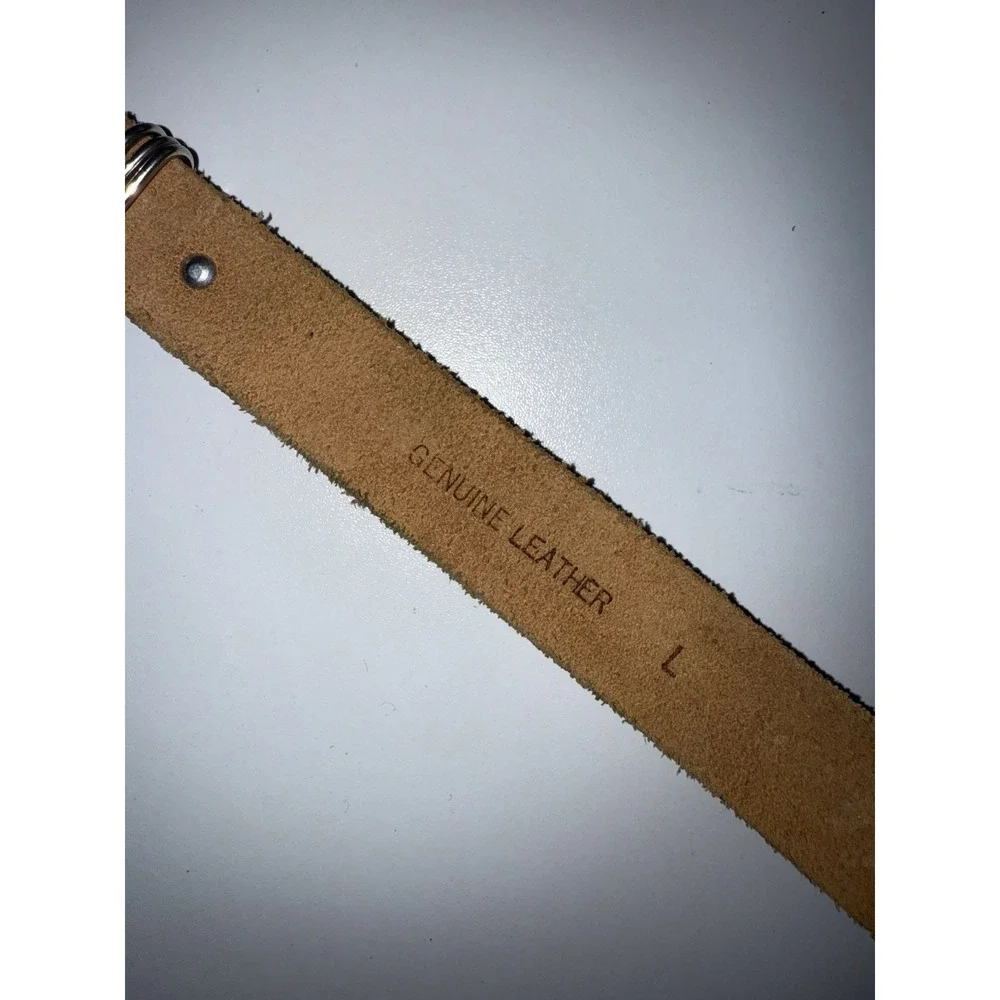 VTG JENNIFER MOORE Skinny Slim Tan Leather Belt‎ Silver Buckle Concho SIZE L 38